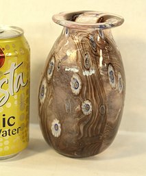 Hand Blown Glass Vase W/Millefiori & Polished Bottom, Signed Drumm '09, 5.5'H  (410)