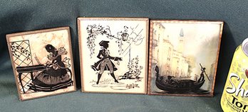 Antique 3 Small Framed Silhouettes, 4x5 & 3.5x4.5'  - One Has Milkweed Background  (415)