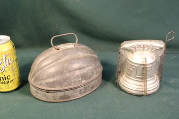 Antique Tin Bell Chocolate Mold And Plum Pudding Mold W/pudding Recipe   (44)