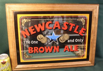 Vintage Newcastle Brown Ale Framed Advertising Mirror, 21x16   (45)