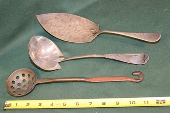 Antique Victorian Rogers 9' Ladle, Rogers 11' Server, 11' Strainer W/ Hook End  (4)