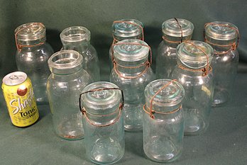 Antique 10 'Lightening' Embossed Glass Canning Jars, 7 Lids,  (50)