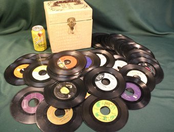 57 Vintage 45RPM Vinyl Records In Carrying Case, Late 50s - Early 60s Music   (51)