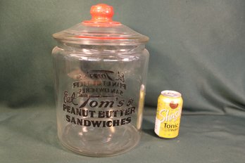 Antique 'Tom's Peanut Butter Sandwiches'  Glass Covered Jar, 9x14'H  (52)