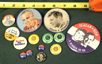 10 Political Pin Back Buttons & 4 Rail Road System Federation Pins   (57)
