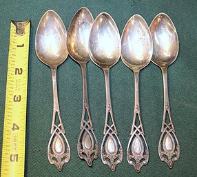 Set Of 5 Matching Antique Sterling Silver Spoons, 2.94 Ozt  (5)