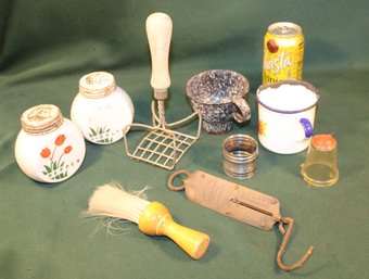 Salt & Pepper Shakers, Masher, Enamelware Funnel & Cup, Balance #2 Scale, Brush, Napkin Ring, More   (63)