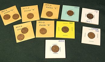 12 US Pennies - 1957D Filled & 1953S, 1951, 1947S, 1960D (w/No #6) & Canadian 1953  (64)