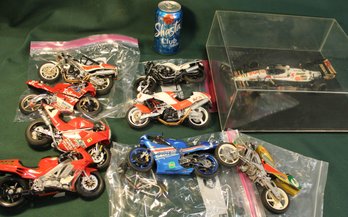 8 Tamiya Models, Needing Reassembly & Race Car Model In Display Case   (68)