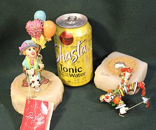 2 Vintage Ron Lee Clown Sculptures On Onyx Base, 24K Gold Plated (One Needs Regluing)  (72)