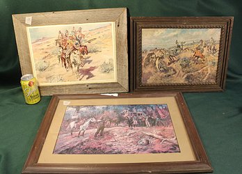 3 Framed Western Prints - 2 Charles Russell & Unmarked   (76)