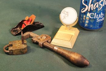 Mini Wood Plane & Wrench, Antique Hopps Lock W/key, More  (7)