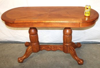 Vintage Oak Oval Coffee Table, Claw Feet, Fluted, Beaded Apron, 48x18x27H  (80)