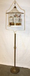 Antique Hendrix Bird Cage On Floor Stand, Feeders, Waterers,  69H   (81)