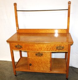 Birdseye Maple Double Commode W/Towel Bar, Orig. Hardware, Serpentine Front, 42x19x62H   (82)