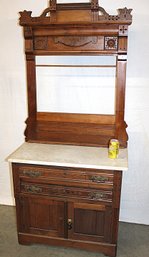 Antique Eastlake Walnut Marble Top Commode W/Towel Bar, Orig. Hardware, 31x14x68H    (83)