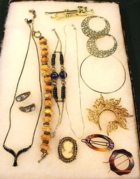 Costume Jewelry -  2 Necklaces, 3 Bracelets, 3 Pins (1 Cameo), 2 Pr Earrings, Barretts    (86)