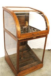 Rare Antique Oak  Curved Glass Display Cabinet/ Cane Case, Ca 1890, Revell & Co., 25x27x49H  (86)