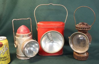 3 Old  Lanterns - Husky Dry Cell, Stellar & Unmarked  (88)