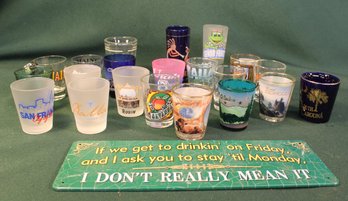 21 Vintage Advertising Souvenir Shot Glasses & 10x4' Sign   (89)