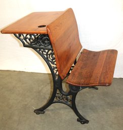 Cast Iron & Maple Student Desk W/Lift Seat, Ca 1910, 21x28H   (90)