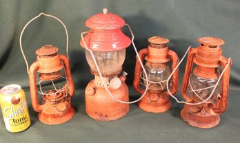 4 Antique Lanterns (One Missing Glass) - Coleman, Globe & 2 Dietz (96)