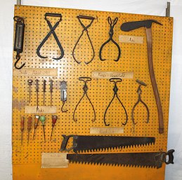 Display Of Antique  Ice Harvesting Tools, 48x56  Peg Board Board  (97)