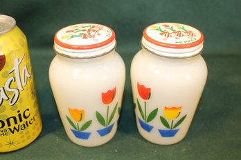 Vintage Pair Glass Salt & Pepper Shakers, 4.5'H  (9)