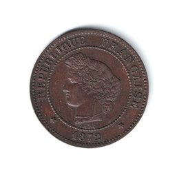 1872 A France Republic 5 Centimes Bronze Coin KM# 821.1