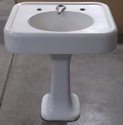 Vintage Mid-Century Porcelain Enameled Cast Iron Pedestal Sink