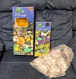 (2) Butterfly Themed Wilson & Fisher Solar Accent Glass LED Garden Lights With White String Light Bundle
