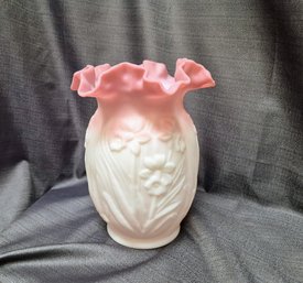 Fenton 'Blue Burmese' Daffodil Vase With A Matte Finish, Specifically From A 1999 Family Signing Event