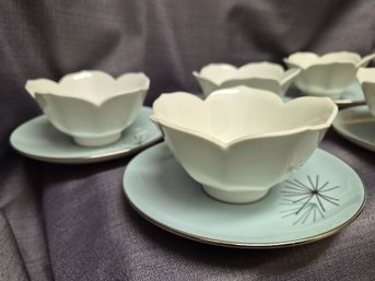 (5) Sets Of Vintage Franciscan Silver Pine China Saucers & Lotus Cups