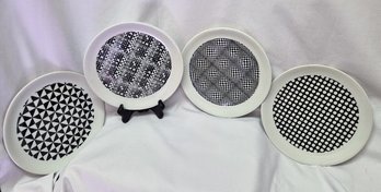(4) MCM 'Op Art' Geometric Porcelain Plates ~ Black Beauty Collection (pattern # 4136) By Royal Crown