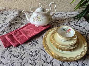Royal Albert Teapot, Noritake 'Classic' Tea & Dinner Set With Damask Napkins