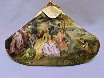 Vintage Satin 'kiss-lock' Coin Purse Made In Italy ~ Depicts 'Four Seasons' Artist Francois Boucher