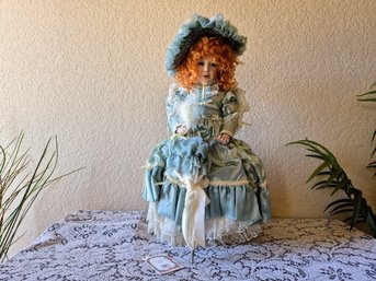 Vintage American Artist Collection Porcelain Doll 'Marie' Mint Green Outfit - HSN Number 573141