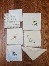 (7) Vintage Embroidered And Lace-trimmed Handkerchiefs, Linen Or Cotton