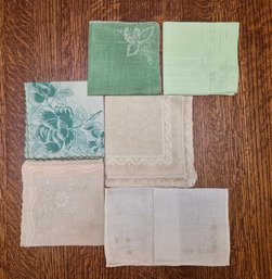 (7) Vintage Embroidered And Lace-trimmed Handkerchiefs, Linen Or Cotton