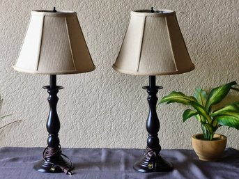 Pair Of Hampton Bay Dark Bronze Candlestick Buffet Table Lamps