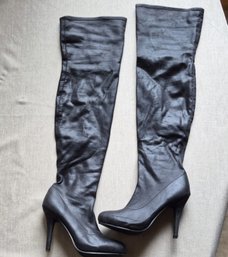 Wild Rose Women's Over-the-Knee Black Stretch PU Stiletto Boots - Size 9