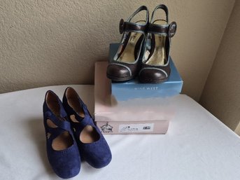 2 Pairs Retro Madden Girl Mary Jane Platform Pumps Sz 6 & Crown Vintage Blue Suede Mary Jane Wedges Sz 9