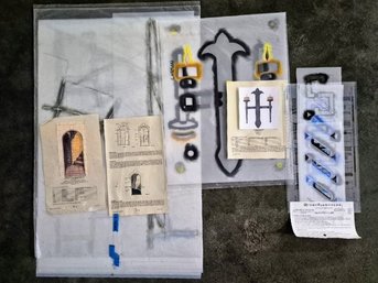 Lot Of 3 Vintage Jan Dressler Medieval Faux-Wall Stencil Kits, Gothic Candle Sconce & Stone Archway