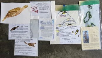 Lot Of 6 Vintage L.A. Stencilworks Ocean Marine Life Wall Stencil Kits, Sea Turtle & Fish