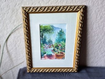Mercedes Ceballos Original Watercolor Painting 'Potted Plants' - Framed & Matted
