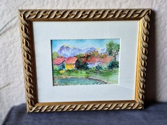 Mercedes Ceballos Original Miniature Watercolor Landscape Painting - Framed & Matted