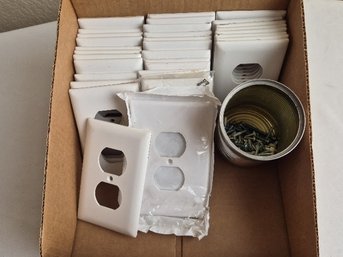 Bulk Lot Of Plastic White Duplex Electrical Outlet Cover Plates (~30) With Hardware Screws