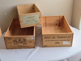 Vintage Wooden Wine Crates Lot Of 3 - Caymus, Chantegrive, Jean De Trimoulet