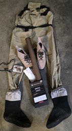 Redington Path Fly Fishing Wader Kit, Stockingfoot Waders, Wading Boots, Fishing Rod & Some Bait Flies