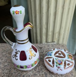 Bohemian Cut Glass Box And Decanter